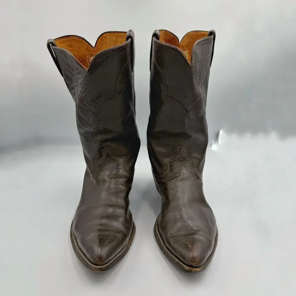 Justin USA Mens Brown Leather Vintage Western Cowboy Boots Sz 11.5D